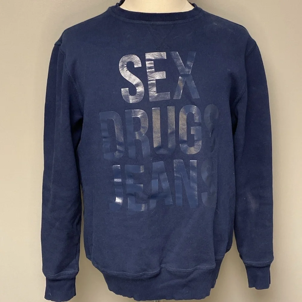 PRPS Dark Blue Crewneck Sweater with Bold Blue Text (sz 2XL)